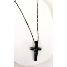 Ατσάλινο κολιέ με διπλό μαύρο σταυρό και ζιργκόν σε μαύρη αλυσίδα STN16 